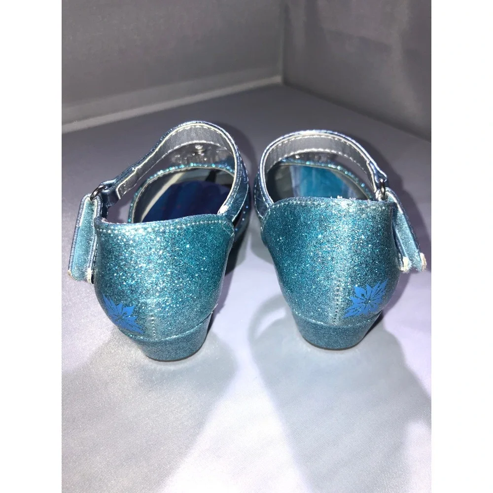 Disney Frozen Elsa Anna Blue Glitter Dress Shoes Snowflake Heels Girls Size 6